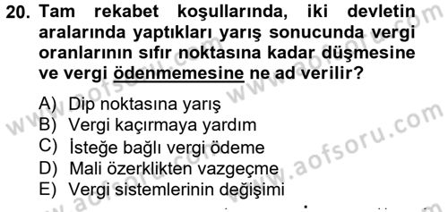Uluslararası Kamu Maliyesi Dersi 2013 - 2014 Yılı Tek Ders Sınav Soruları 20. Soru