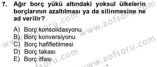 Uluslararası Kamu Maliyesi Dersi 2013 - 2014 Yılı Tek Ders Sınav Soruları 7. Soru