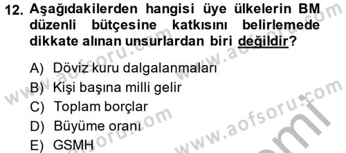Uluslararası Kamu Maliyesi Dersi 2014 - 2015 Yılı (Vize) Ara Sınav Soruları 12. Soru
