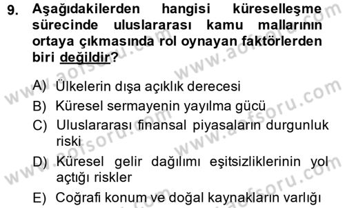 Uluslararası Kamu Maliyesi Dersi 2014 - 2015 Yılı (Vize) Ara Sınav Soruları 9. Soru