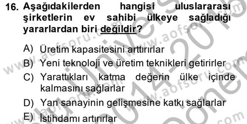 Uluslararası Kamu Maliyesi Dersi 2014 - 2015 Yılı (Final) Dönem Sonu Sınav Soruları 16. Soru