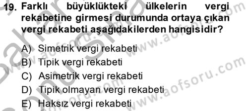 Uluslararası Kamu Maliyesi Dersi 2014 - 2015 Yılı (Final) Dönem Sonu Sınav Soruları 19. Soru