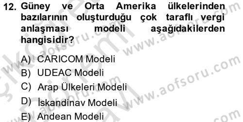 Uluslararası Kamu Maliyesi Dersi 2014 - 2015 Yılı Tek Ders Sınav Soruları 12. Soru