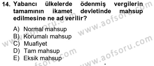 Uluslararası Kamu Maliyesi Dersi 2014 - 2015 Yılı Tek Ders Sınav Soruları 14. Soru