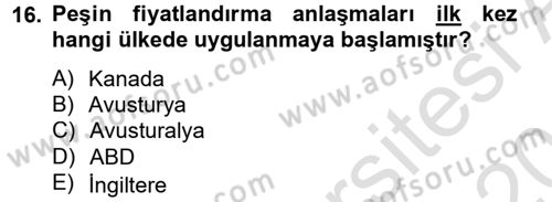 Uluslararası Kamu Maliyesi Dersi 2014 - 2015 Yılı Tek Ders Sınav Soruları 16. Soru