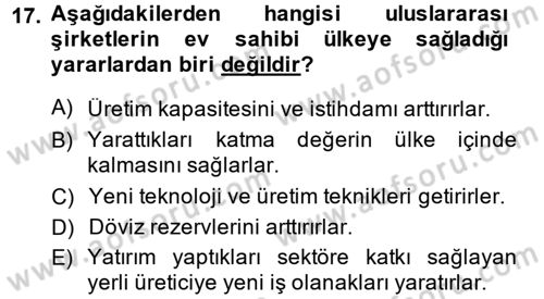 Uluslararası Kamu Maliyesi Dersi 2014 - 2015 Yılı Tek Ders Sınav Soruları 17. Soru