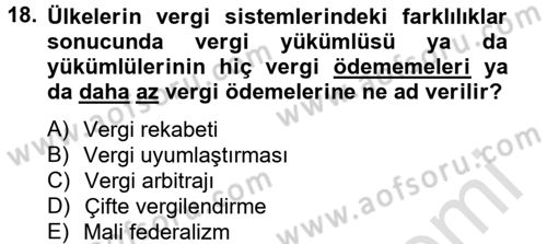 Uluslararası Kamu Maliyesi Dersi 2014 - 2015 Yılı Tek Ders Sınav Soruları 18. Soru