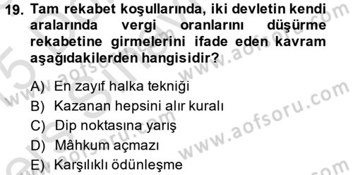 Uluslararası Kamu Maliyesi Dersi 2014 - 2015 Yılı Tek Ders Sınav Soruları 19. Soru