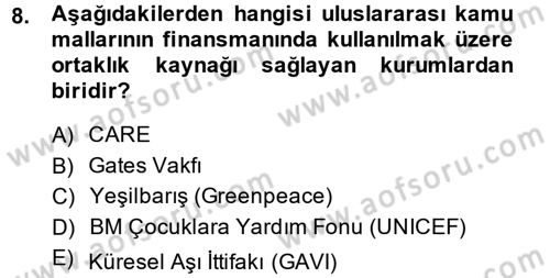 Uluslararası Kamu Maliyesi Dersi 2014 - 2015 Yılı Tek Ders Sınav Soruları 8. Soru