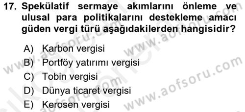 Uluslararası Kamu Maliyesi Dersi 2015 - 2016 Yılı (Vize) Ara Sınavı 17. Soru