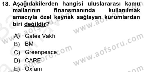 Uluslararası Kamu Maliyesi Dersi 2015 - 2016 Yılı (Vize) Ara Sınavı 18. Soru