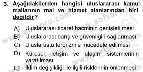 Uluslararası Kamu Maliyesi Dersi 2015 - 2016 Yılı (Vize) Ara Sınavı 3. Soru