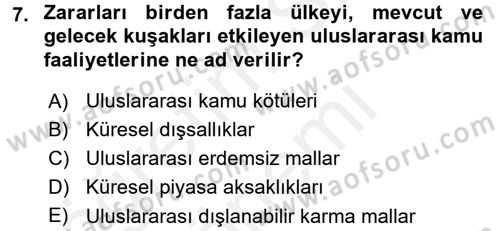 Uluslararası Kamu Maliyesi Dersi 2015 - 2016 Yılı (Vize) Ara Sınavı 7. Soru