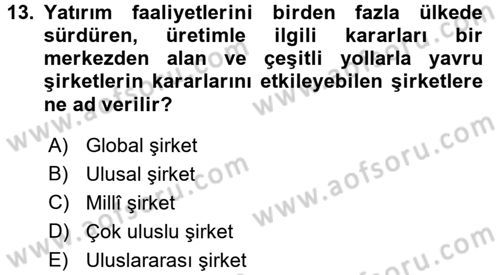 Uluslararası Kamu Maliyesi Dersi 2015 - 2016 Yılı (Final) Dönem Sonu Sınav Soruları 13. Soru