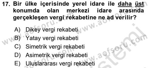 Uluslararası Kamu Maliyesi Dersi 2015 - 2016 Yılı (Final) Dönem Sonu Sınav Soruları 17. Soru