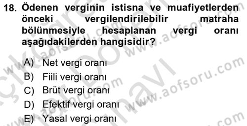 Uluslararası Kamu Maliyesi Dersi 2015 - 2016 Yılı (Final) Dönem Sonu Sınav Soruları 18. Soru