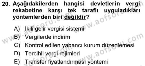 Uluslararası Kamu Maliyesi Dersi 2015 - 2016 Yılı (Final) Dönem Sonu Sınav Soruları 20. Soru