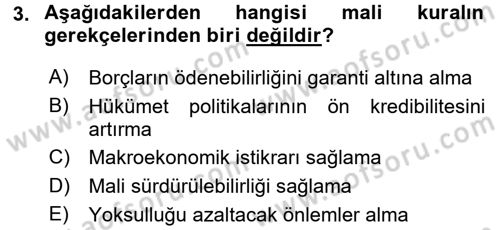 Uluslararası Kamu Maliyesi Dersi 2015 - 2016 Yılı (Final) Dönem Sonu Sınavı 3. Soru