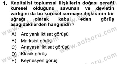 Uluslararası Kamu Maliyesi Dersi 2015 - 2016 Yılı Tek Ders Sınav Soruları 1. Soru
