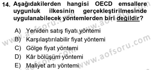 Uluslararası Kamu Maliyesi Dersi 2015 - 2016 Yılı Tek Ders Sınav Soruları 14. Soru