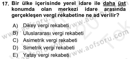 Uluslararası Kamu Maliyesi Dersi 2015 - 2016 Yılı Tek Ders Sınav Soruları 17. Soru