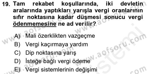 Uluslararası Kamu Maliyesi Dersi 2015 - 2016 Yılı Tek Ders Sınav Soruları 19. Soru