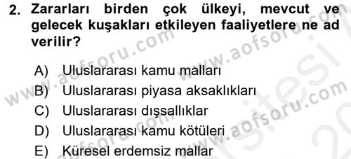 Uluslararası Kamu Maliyesi Dersi 2015 - 2016 Yılı Tek Ders Sınav Soruları 2. Soru