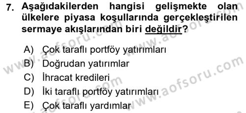 Uluslararası Kamu Maliyesi Dersi 2015 - 2016 Yılı Tek Ders Sınav Soruları 7. Soru