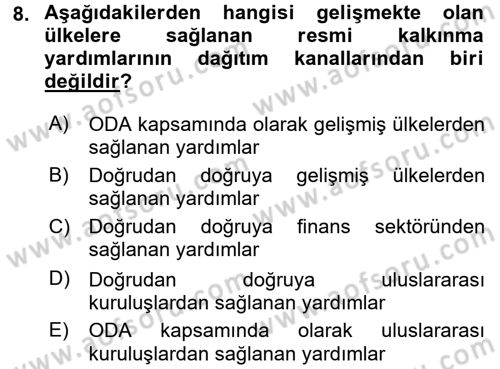 Uluslararası Kamu Maliyesi Dersi 2015 - 2016 Yılı Tek Ders Sınav Soruları 8. Soru
