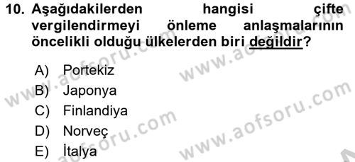 Uluslararası Kamu Maliyesi Dersi 2016 - 2017 Yılı 3 Ders Sınavı 10. Soru