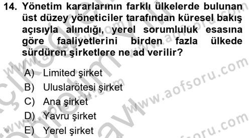 Uluslararası Kamu Maliyesi Dersi 2016 - 2017 Yılı 3 Ders Sınavı 14. Soru