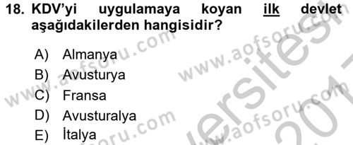 Uluslararası Kamu Maliyesi Dersi 2016 - 2017 Yılı 3 Ders Sınavı 18. Soru