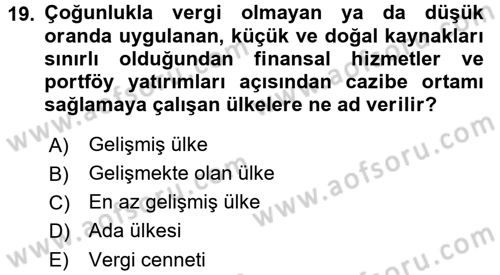 Uluslararası Kamu Maliyesi Dersi 2016 - 2017 Yılı 3 Ders Sınavı 19. Soru