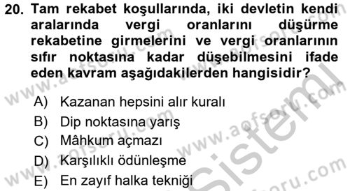 Uluslararası Kamu Maliyesi Dersi 2016 - 2017 Yılı 3 Ders Sınavı 20. Soru