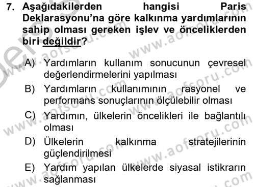 Uluslararası Kamu Maliyesi Dersi 2016 - 2017 Yılı 3 Ders Sınavı 7. Soru