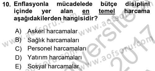 Uluslararası Kamu Maliyesi Dersi 2016 - 2017 Yılı (Vize) Ara Sınav Soruları 10. Soru