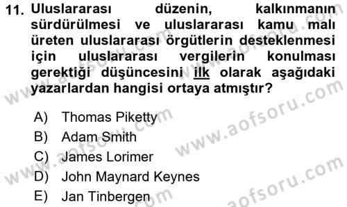 Uluslararası Kamu Maliyesi Dersi 2016 - 2017 Yılı (Vize) Ara Sınav Soruları 11. Soru