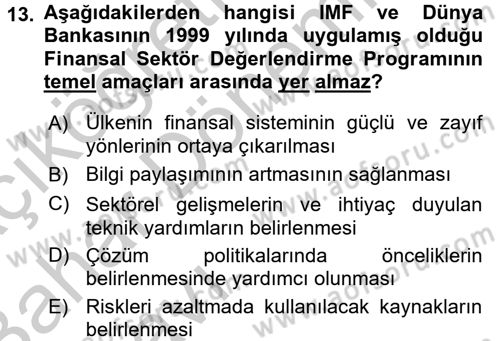 Uluslararası Kamu Maliyesi Dersi 2016 - 2017 Yılı (Vize) Ara Sınav Soruları 13. Soru