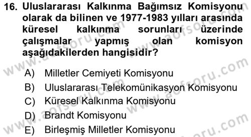 Uluslararası Kamu Maliyesi Dersi 2016 - 2017 Yılı (Vize) Ara Sınav Soruları 16. Soru