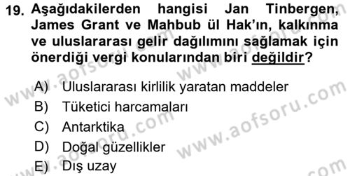 Uluslararası Kamu Maliyesi Dersi 2016 - 2017 Yılı (Vize) Ara Sınav Soruları 19. Soru