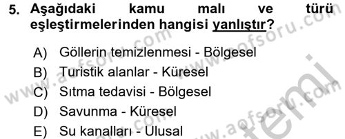 Uluslararası Kamu Maliyesi Dersi 2016 - 2017 Yılı (Vize) Ara Sınav Soruları 5. Soru