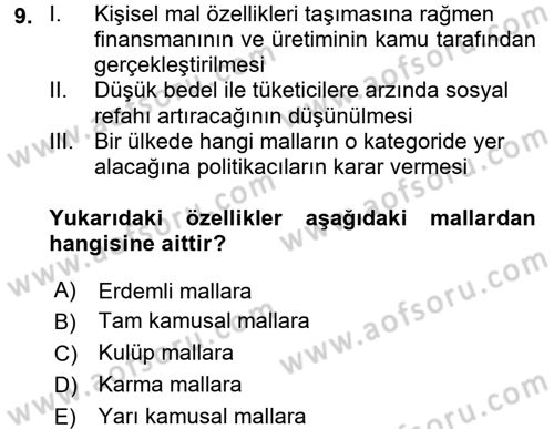 Uluslararası Kamu Maliyesi Dersi 2016 - 2017 Yılı (Vize) Ara Sınav Soruları 9. Soru