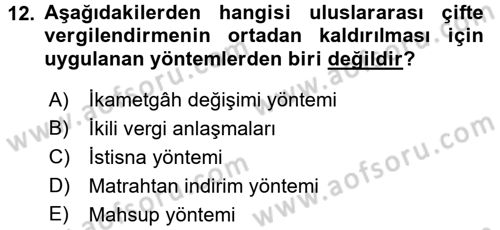 Uluslararası Kamu Maliyesi Dersi 2016 - 2017 Yılı (Final) Dönem Sonu Sınav Soruları 12. Soru