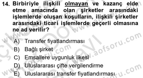 Uluslararası Kamu Maliyesi Dersi 2016 - 2017 Yılı (Final) Dönem Sonu Sınav Soruları 14. Soru