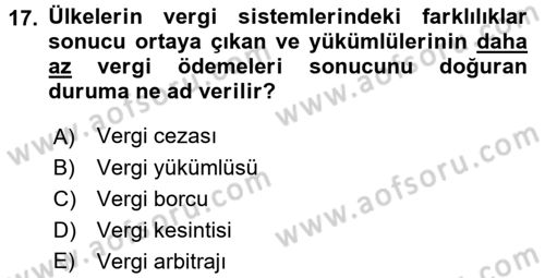 Uluslararası Kamu Maliyesi Dersi 2016 - 2017 Yılı (Final) Dönem Sonu Sınav Soruları 17. Soru