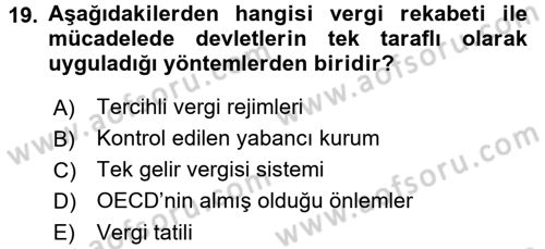Uluslararası Kamu Maliyesi Dersi 2016 - 2017 Yılı (Final) Dönem Sonu Sınav Soruları 19. Soru