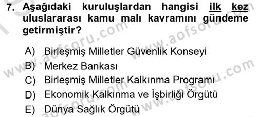 Uluslararası Kamu Maliyesi Dersi 2016 - 2017 Yılı (Final) Dönem Sonu Sınav Soruları 7. Soru