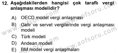 Uluslararası Kamu Maliyesi Dersi 2017 - 2018 Yılı 3 Ders Sınav Soruları 12. Soru