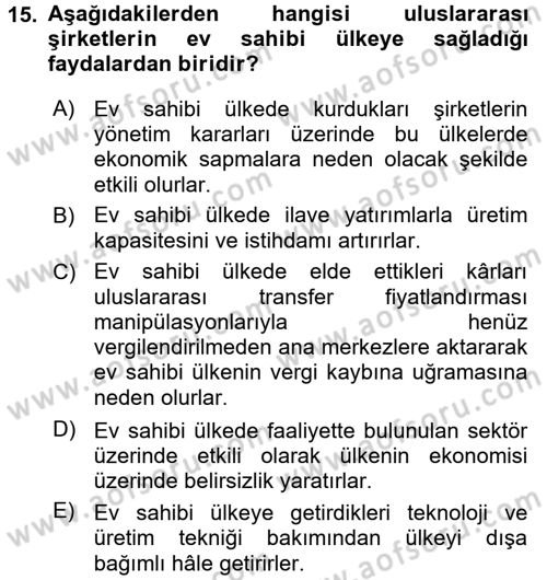 Uluslararası Kamu Maliyesi Dersi 2017 - 2018 Yılı 3 Ders Sınav Soruları 15. Soru