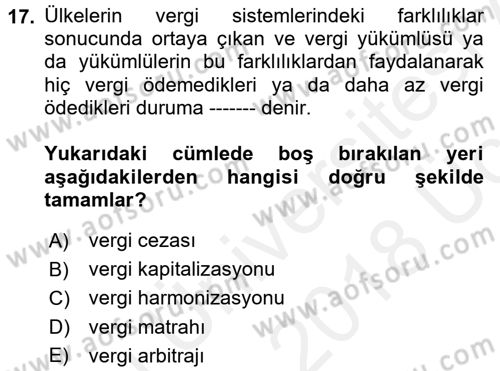 Uluslararası Kamu Maliyesi Dersi 2017 - 2018 Yılı 3 Ders Sınav Soruları 17. Soru